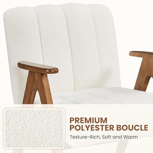Yaheetech Boucle Fabric Mid Century Accent Chair Set of 2, Modern Upholstered Living Room Chairs with Solid Wood Legs, Reading Armchair for Small Spaces Bedroom