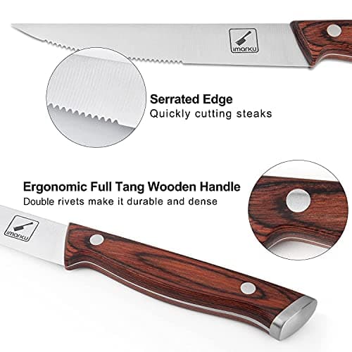 imarku Steak Knives Set of 6, Japanese HC Steel Premium Serrated Steak Knife Set with Ergonomic Handle and Gift Box, Home Essential, Best Birthday Gifts for Women and Men