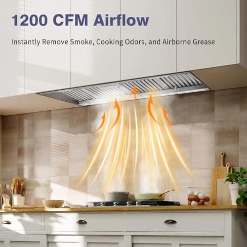Akicon Range Hood Insert 48 Inch with Heater Sensor, 1200 CFM Bulit-in Kitchen Vent Hood with 4 Speeds, Ultra-Quiet Duct Stove Hood 3CCT LED Lights and Dishwasher Safe Filters