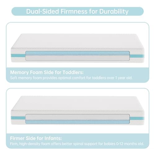 TeQsli Crib Mattress, Dual-Sided Memory Foam Toddler Mattress with Breathable Washable Cover, Standard Size Baby Mattresses for Crib: 52 x 27.6 x 6 Inch