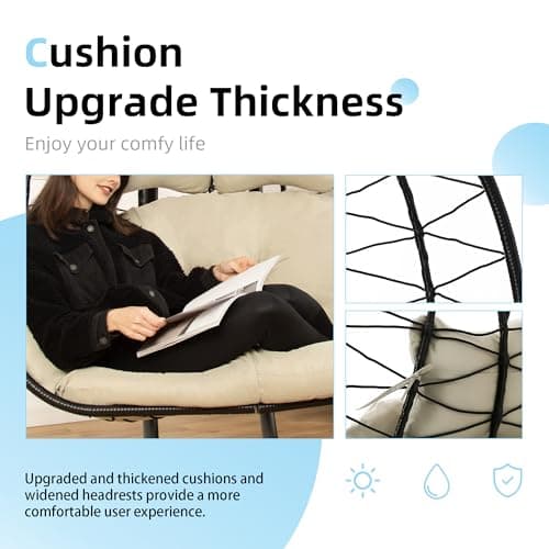Double Egg Chair wth Stand Hammock Swing Chair Foldable Hanging Loveseat, UV Resistant Removable Cushions, 700LBS Capacity for Bedroom, Balcony, Garden(BK-BE)