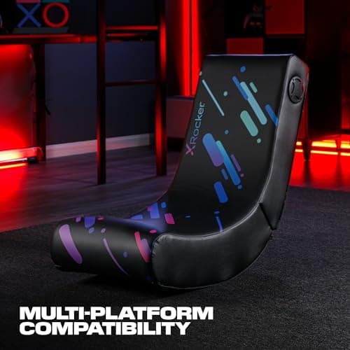 X Rocker Pixel Youth Video Gaming Floor Rocker Chair, Back to School Gifts for Gamers, Bedroom, Foldable, Black with Print