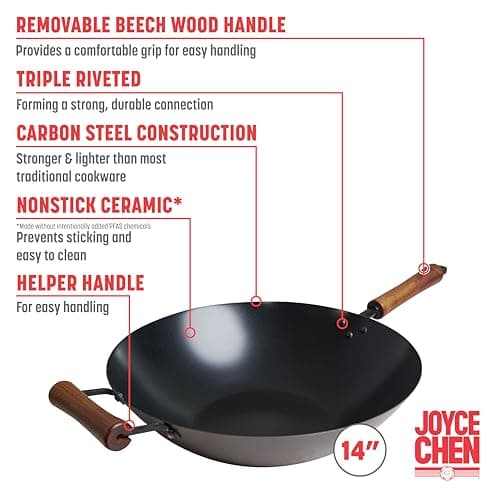 JOYCE CHEN Classic Series 14-Inch Ceramic Nonstick Carbon Steel Wok