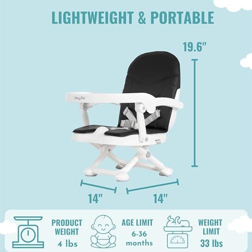 Dream On Me Munch N Go Booster Seat for Dining Table, Lightweight Compact Fold Travel Booster Seat, 3-in-1 Convertible, Four Level Height Adjustment and Easy Tray Removal