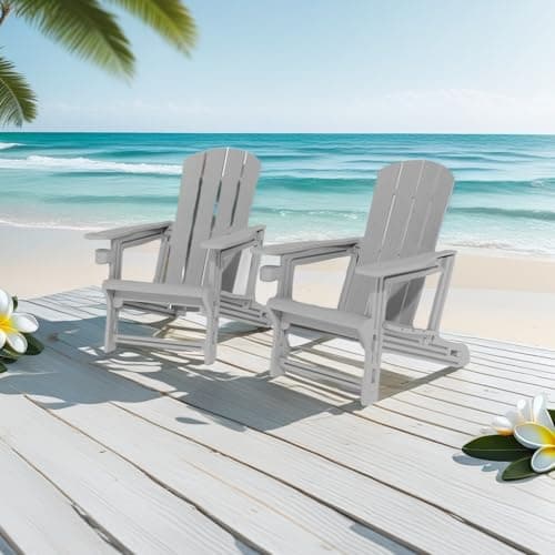 Adirondack Chair Set of 6, HDPE Plastic Adirondack Chairs, All Weather Fire Pit Chairs with Cup Holder, Outdoor Lawn Chair for Patio, Garden, Backyard, Grey