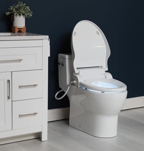 ALPHA BIDET JX2 Elongated Bidet Toilet Seat, White, Endless Warm Water, *NEW* Bowl Mist, LED Light, Quiet Operation, Wireless Remote, Stainless Steel Nozzle, Sittable Lid, 3 Year Warranty