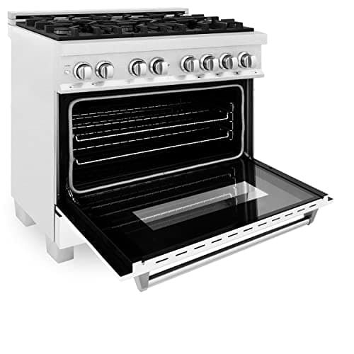 ZLINE 36 in. 4.6 cu. ft. Legacy Dual Fuel Range with 6 Burner Gas Cooktop and Electric Convection Oven in Stainless Steel and White Matte Door (RA-WM-36)