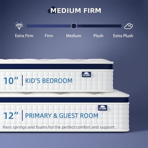 Crystli 12 Inch King Size Mattress Bed in A Box, Hybrid Mattress with Zero Pressure Foam, Innerspring for Pressure Relief, Motion Isolation, Medium Firm, CertiPUR-US Certified