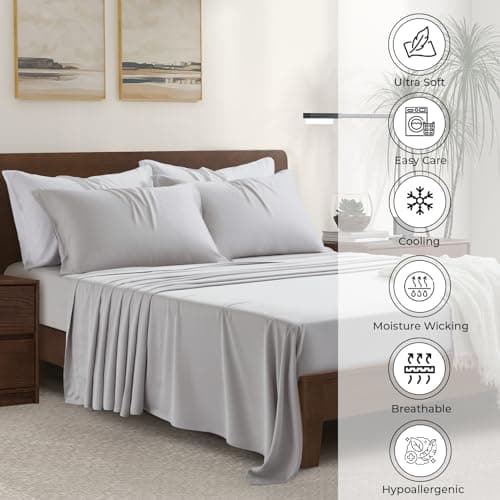 Luxury Bamboo Market | King Size Bed Sheet Set | 100% Viscose Made from Bamboo | Organically Grown | Ultra Soft | Cooling Sheets for Hot Sleepers | 17" Deep Pocket [Dove Grey (Silver Grey)]