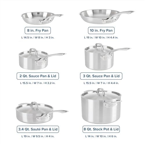 Viking 5-Ply Pots and Pans Set, 10 Piece Stainless Steel Kitchen Cookware, Silver