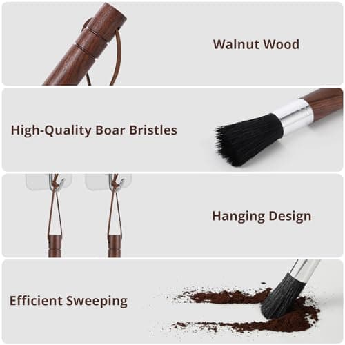 2-Pack Coffee Grinder Cleaning Brush with Natural Walnut Wood Handle and Black Boar Bristle, Coffee Bar Accessories Coffee Brush, Espresso Machine Cleaning Tool Barista Brush with Hanging Loop