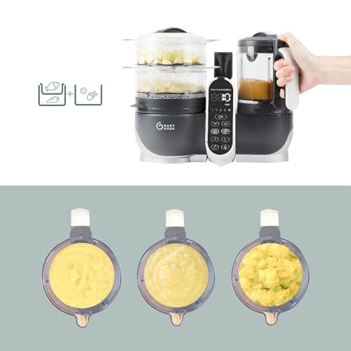 Babymoov Duo Meal Station Grey: Multi-Speed Baby Food Maker Steamer and Puree Blender, Baby Food Processor that warms & defrosts (Nutritionist Approved)