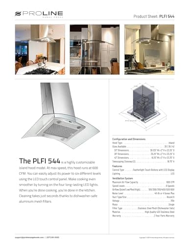 PROLINE 30-Inch Island Range Hood, Ducted, 600 CFM, Stainless Steel, LED Lights, ULTRA-QUIET Blower Motor, 6 Speed, 3-Year Warranty, Dishwasher-Safe Filters, PLFI 544.30, Kitchen Hood