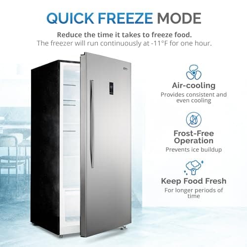 Newair 13.8 cu. ft. Upright Freezer, Fridge Freezer Convertible, Garage Ready Refrigerator, Frost Free Freezer with Door Alarm, Stand up Deep Freezer, Garage Freezer with LED Light