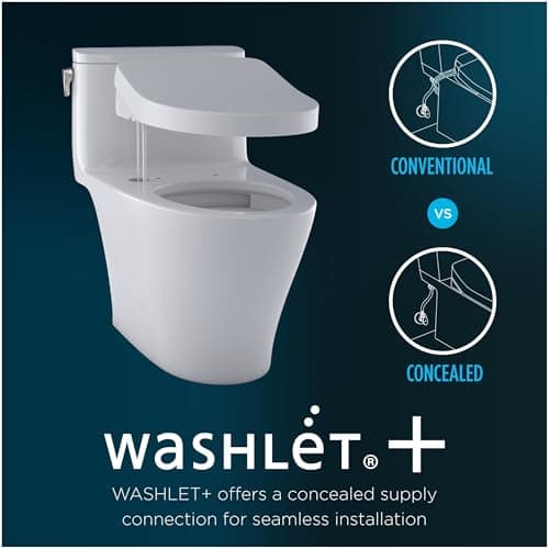 TOTO WASHLET+ Aquia IV One-Piece Elongated Dual Flush 1.28 & 0.9 GPF Toilet with Auto Flush S7A Contemporary Bidet Seat, Cotton White - MW6464736CEMFGNA#01