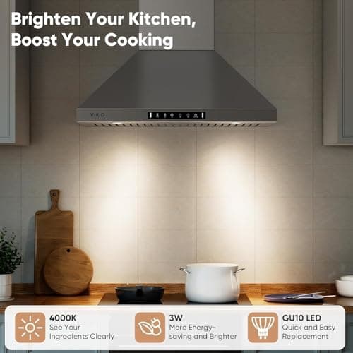 Wall Mount 30 Inch Range Hood 900 CFM, Ductless/Ducted Convertible Kitchen Hood, 3-speed Gesture Sensing & Touch Control, Stainless Steel Kitchen Vent Hood with Permanent Baffle Filters