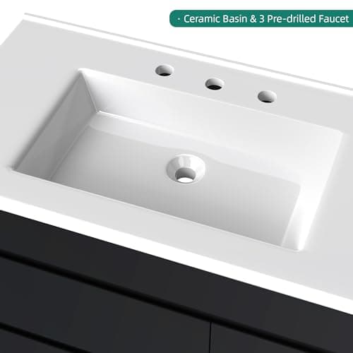 YITAHOME 36 Inch Bathroom Vanity with Sink, Bathroom Cabinet Vanity for Media Space, Freestanding Storage Bathroom Vanity with 1 Soft Closing Cabinet & 2 Drawers, Black