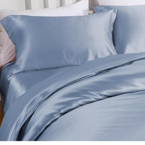 100% Mulberry Silk Pillowcase for Hair and Skin Made in USA, Real 22 Momme Silk Pillow Cases Queen, Not Satin Pillowcase, Anti Acne,Zipper Closure, 1 Pc 20"x30" (Queen, Blue Grey)