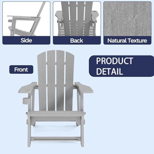 Adirondack Chair Set of 6, HDPE Plastic Adirondack Chairs, All Weather Fire Pit Chairs with Cup Holder, Outdoor Lawn Chair for Patio, Garden, Backyard, Grey