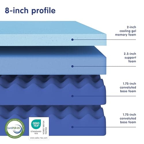 Vibe Gel Memory Foam Mattress, Fiberglass Free 8-Inch CertiPUR-US Certified Bed-in-a-Box, Twin, White
