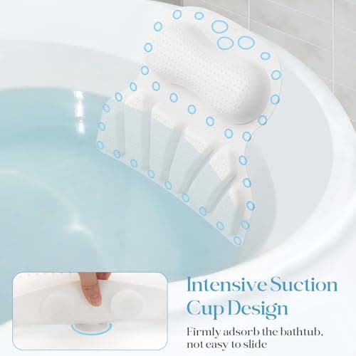 Bath Pillow Luxury Bathtub Pillow, Bath Pillows for Tub Head Neck and Back Support, Non-Slip Soft Silicon Bath Tub Pillow with Strong Suction Cup, Bath Accessories Spa Gifts, White
