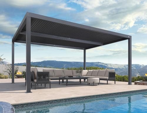 PURPLE LEAF Louvered Pergola 94AS 12' x 16' Outdoor Aluminum Pergola with Adjustable Roof for Deck Backyard Garden Grey Hardtop Gazebo
