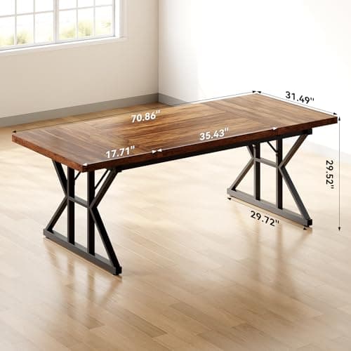 LITTLE TREE 70.8-Inch Office Desk, Wooden Executive Office Desk, Modern Work Desk, Large Farmhouse Writing Table Computer Desk for Home, Brown-Black