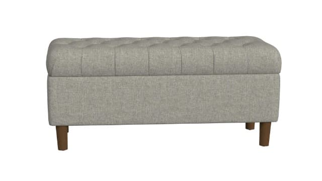 HomePop Home Decor | Tufted Ainsley Button Storage Ottoman Bench with Hinged Lid | Ottoman Bench with Storage for Living Room & Bedroom,Gray Woven