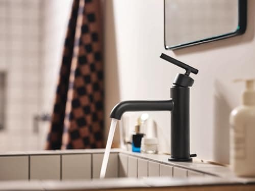 Moen 6145BL Gibson One Handle Single Hole Modern Bathroom Sink Faucet with Optional Deckplate, Matte Black