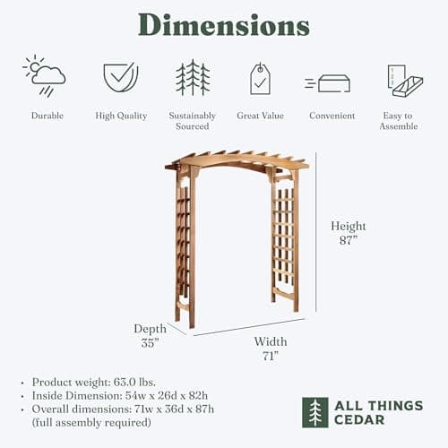 All Things Cedar PA96 Garden Arbor | 6-Ft Handcrafted Wooden Trellis for Climbing Plants Outdoor | Cedar Wedding Arches for Ceremony | Easy Assembly, Weather Resistant (71x35x87)