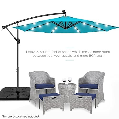 Best Choice Products 10ft Solar LED Offset Hanging Market Patio Umbrella for Backyard, Poolside, Lawn and Garden w/Easy Tilt Adjustment, Polyester Shade, 8 Ribs - Sky Blue