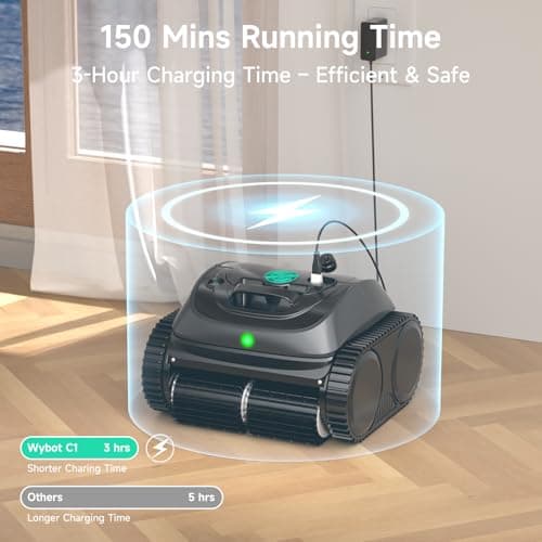(2025 Upgrade) WYBOT C1 Robotic Pool Vacuum for Inground Pools, 150min Runtime Cordless Pool Cleaner, 4-in-1 Wall & Waterline Cleaning Up to 1,614Sq.ft, Smart Navigation, App Support
