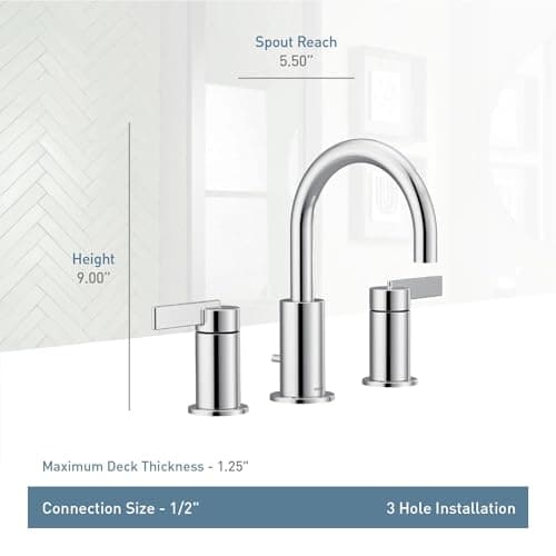 Moen Brushed Gold Cia Widespread 2-Handle High-Arc Bathroom Faucet , 3-Hole Bathroom Sink Faucet, Valve Required, T6222BG