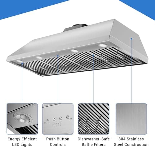 54-inch Range Hood Insert, CT Copper Tailor Built-In Vent Hood Ducted with 4-Speed Fan, 1260 CFM, LED Light, Dishwasher-safe Baffle Filter, in Stainless Steel