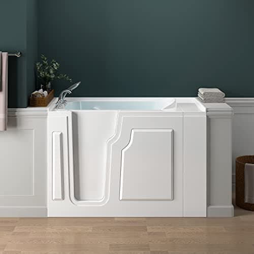 FerdY Floridian 52" Walk-in Bathtub with Left-Side Door Opening and Quick Fill and Drain System, Rectangular Soaking Bathtub in White
