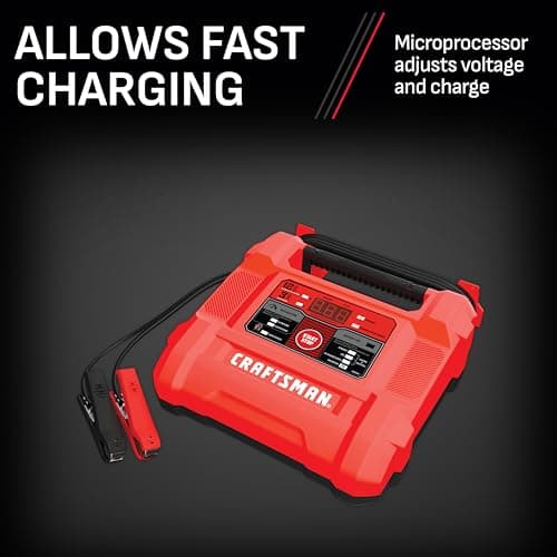 CRAFTSMAN Battery Charger and Maintainer, CMXCESM258, 4-in-1, Fully Automatic, Battery Tester, 12 Amps, 6 Volt, 12 Volt, for Car, SUV, Truck, and Marine Batteries