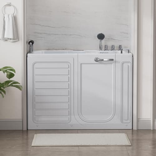 Empava Walk In Tub for Seniors,54" x 30'' Right Drain,12 Air & 13 Whirlpool Massage Jets Bathtub,with built-in Heater,2 Safety Handrail,19.25" Wide Right Outswing Door,Slip-Resistant Floor,Acrylic