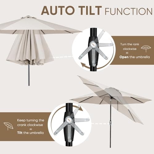 Tempera Patio Market Outdoor Table Umbrella with Auto Tilt and Crank,Large Sun Umbrella with Sturdy Pole&Fade resistant canopy,Easy to set