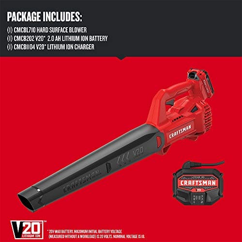 CRAFTSMAN 20V MAX Cordless Leaf Blower Kit with Battery & Charger Included (CMCBL710D1) Red