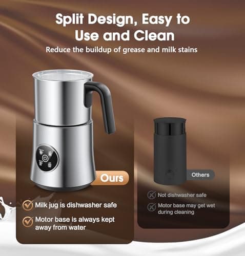 Milk Frother, 4 in 1 Milk Frother and Steamer, Automatic Warm and Cold Foam Maker, Hot Chocolate Maker, Electric Frother for Coffee, Cappuccino, Latte, Choc, BPA Free, Silver