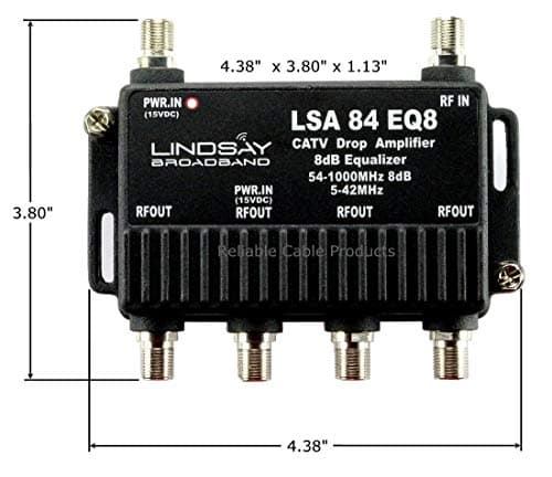 Reliable Cable 4-Port Cable TV/Antenna/HDTV/Internet Digital Signal Amplifier/Booster/Splitter/Equalizer with Passive Return, F59 Terminators (Lindsay LSA84-EQ8)