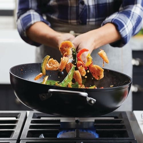 KitchenAid Hard Anodized Induction Nonstick Stir Fry Pan/Wok with Helper Handle, 12.25 Inch - Matte Black