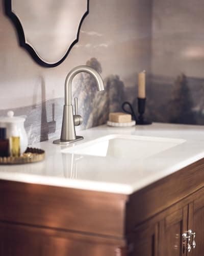 Moen Ronan Spot Resist Brushed Nickel One-Handle Single Hole Modern Bathroom Sink Faucet with Optional Deckplate and Spring Loaded Drain Assembly, 84021SRN
