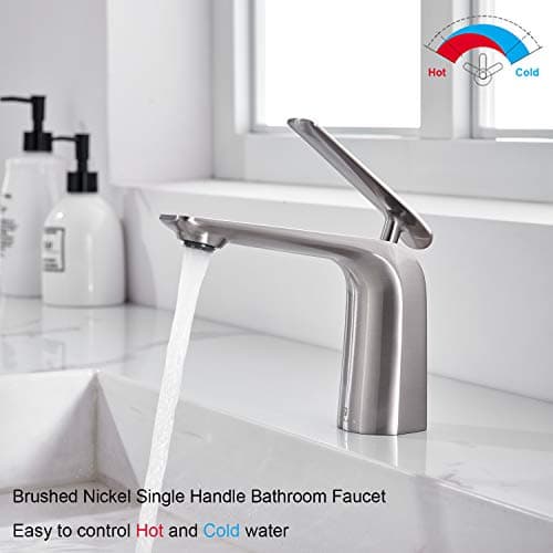 TOCALOCA 1 Handle Bathroom Faucet Brushed Nickel Sink Faucet, One Hole Bathroom Sink Faucet Modern Basin Mixer Taps, Premium Brass Vanity Faucet with Water Supply Hose
