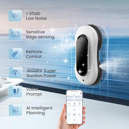 Portable Window Cleaning Robot, Ultrasonic Dual Spray,3000Pa Suction Power, Window Cleanner with Intelligent Edge Detection, Infrared Remote Control