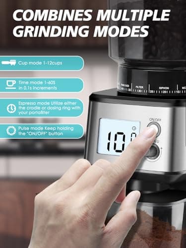 Homtone Conical Burr Coffee Grinder, Anti-Static Electric Espresso Grinder with 51 Precise Settings, Adjustable for 2-12 Cups, 120V Clog-Free, Digital Display Stainless Steel