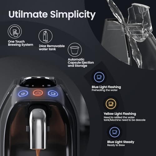 Espresso Capsule Machine Single Serve Coffee Maker Compatible with N Original Pods - 20Bar Barista Pump for Home Espresso & Lungo, Kitchen, Office
