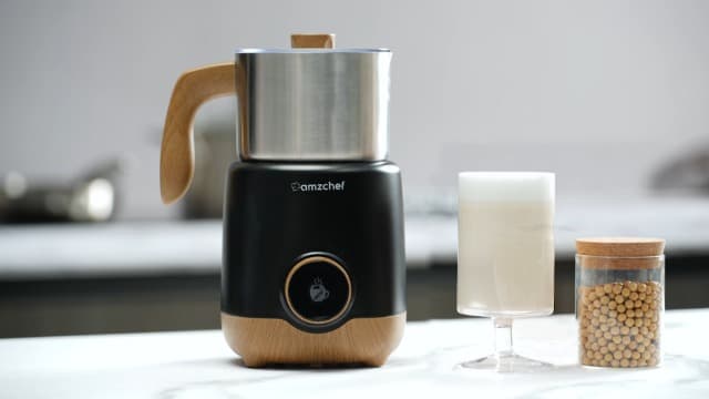 AMZCHEF 8-IN-1 Milk Frother and Steamer 550 Watts, 21 oz Split Stainless Steel Automatic Steamer, Milk's Warmer for Latte, Cappuccino, Hot and Cold Froth, Heated Milk, Hot Chocolate, Baby Food silver