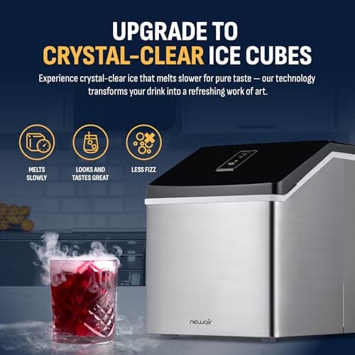 Newair Silver Countertop Ice Maker Machine, Compact Automatic Ice Maker, Cubes Ready in Under 15 Minutes, Portable Ice Cube Maker, Perfect for Home/Kitchen/Office/Bar