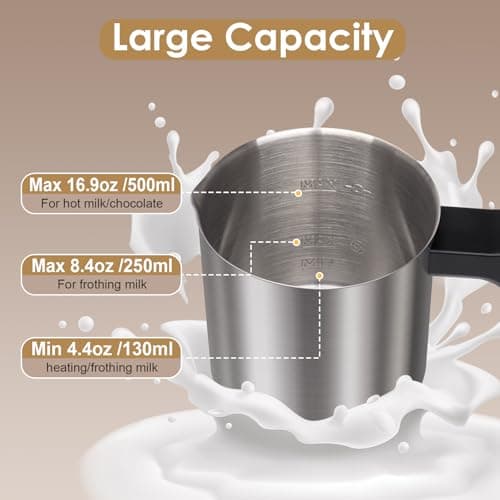 Milk Frother and Steamer, 16.9 OZ Milk Frother for Coffee, 4 in 1 Frother Separable Easy to Use and Clean, Durable Safe Silent Working for Coffee, Latte, Cappuccino Hot Chocolate, Black